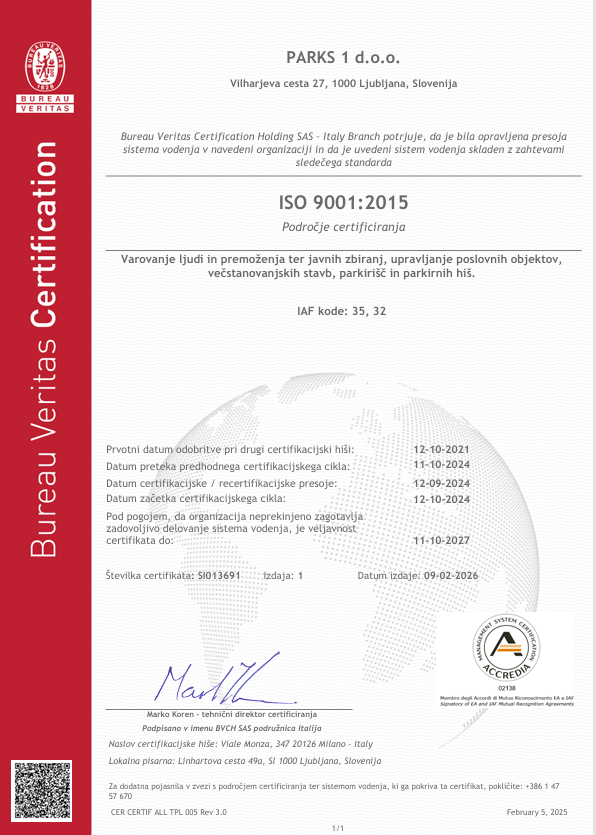 Certifikat o licenci za varovanje ljudi in premoženja